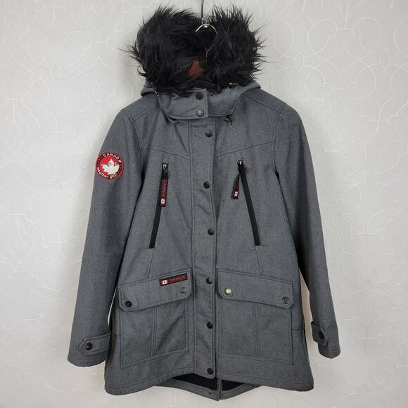 Canada Weather Gear Women's Jacket L Gray Faux Fur Hooded Softshell Anorak Zip - Picture 15 of 16
